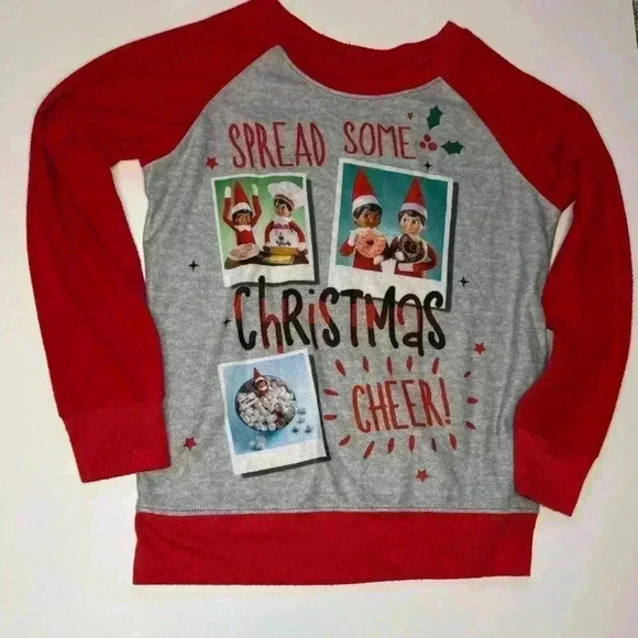 🤍5 for 20$ Elf on the Shelf Girls Long Sleeve Pajama Fleece Shirt Size Medium - Picture 1 of 4